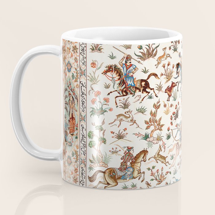 Tabriz Antique Persian Hunting Rug Print Coffee Mug Gallery Image 3