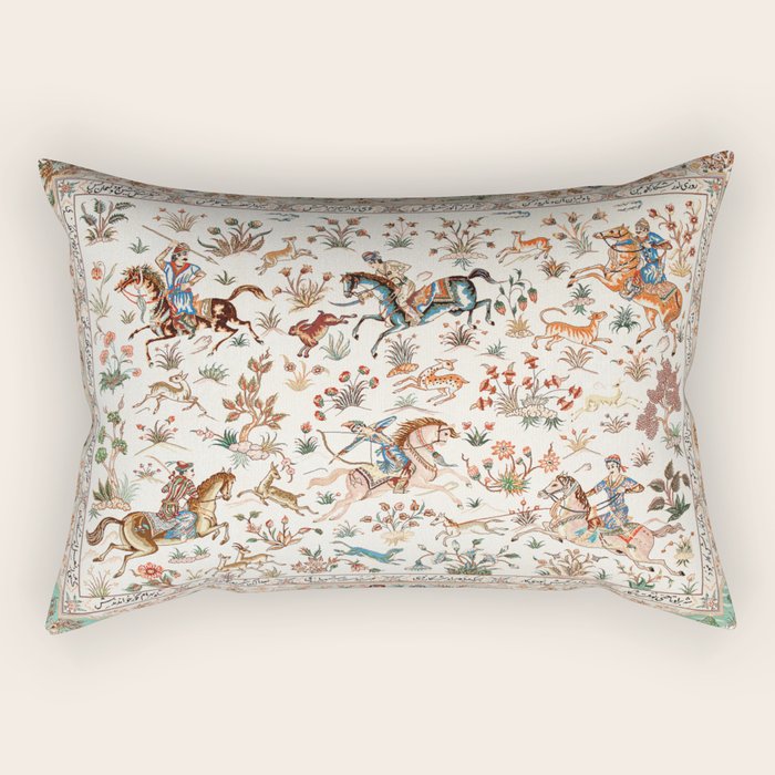 Tabriz Antique Persian Hunting Rug Print Rectangular Pillow Gallery Image 1