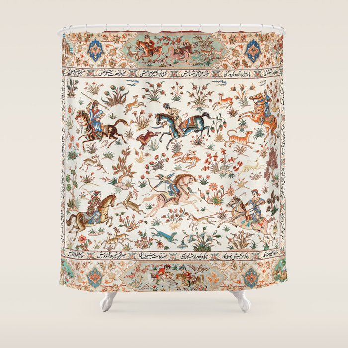 Tabriz Antique Persian Hunting Rug Print Shower Curtain Gallery Image 1