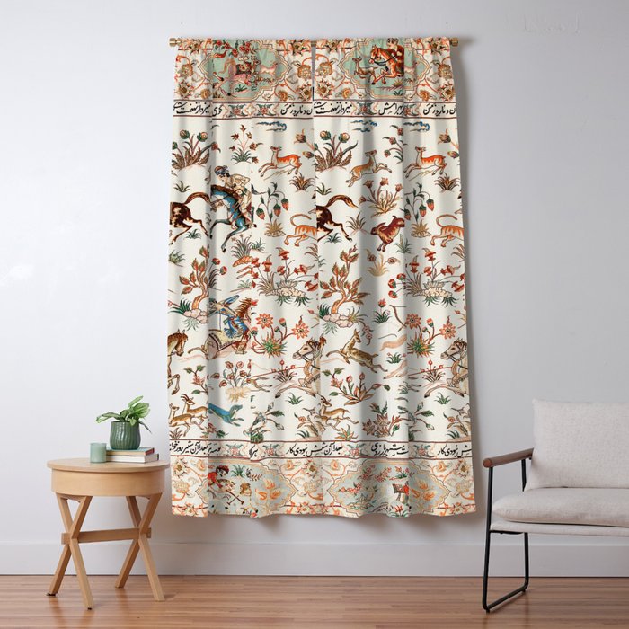 Tabriz Antique Persian Hunting Rug Print Window Curtain Gallery Image 5
