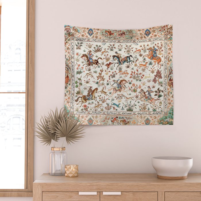 Tabriz Antique Persian Hunting Rug Print Wall Tapestry Gallery Image 2