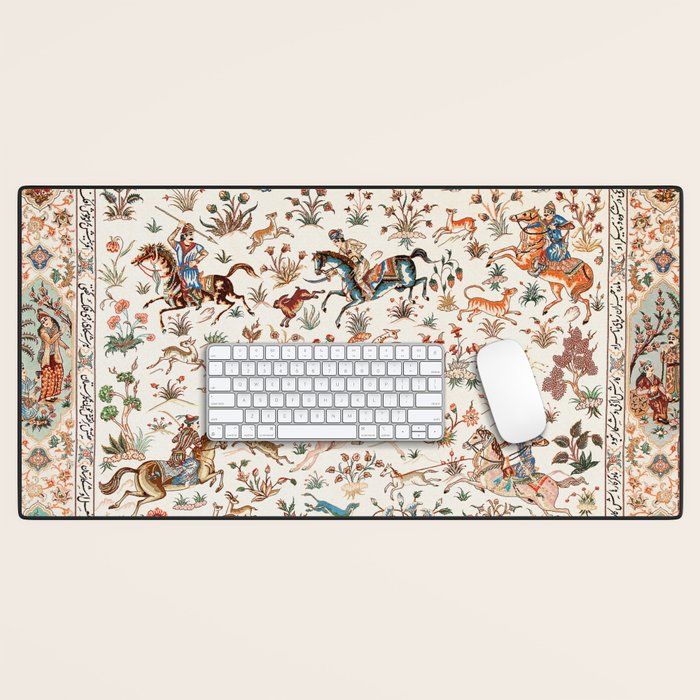 Tabriz Antique Persian Hunting Rug Print Desk Mat Gallery Image 1
