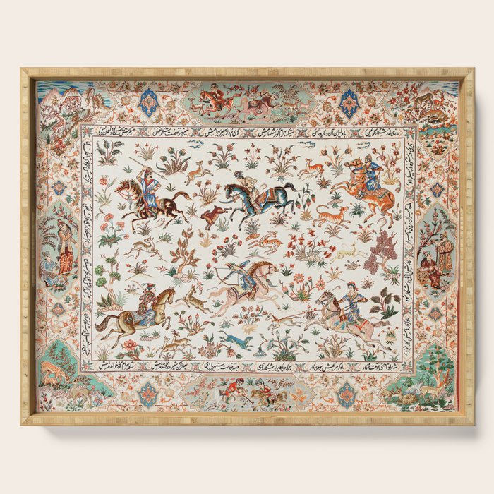 Tabriz Antique Persian Hunting Rug Print Serving Tray Gallery Image 1