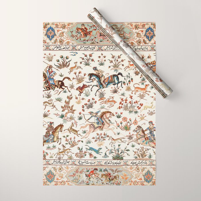 Tabriz Antique Persian Hunting Rug Print Wrapping Paper Gallery Image 1
