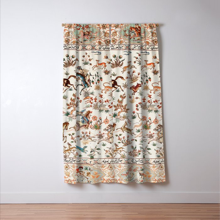 Tabriz Antique Persian Hunting Rug Print Window Curtain Gallery Image 3