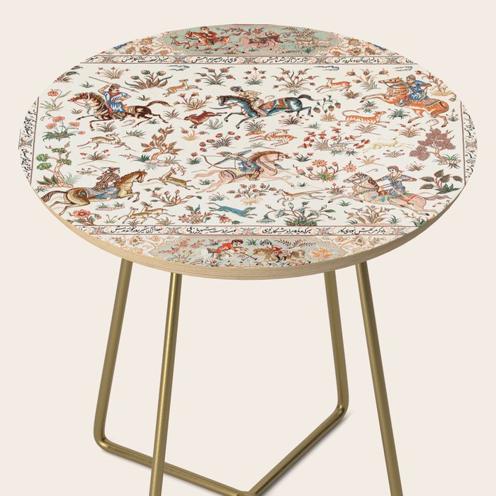 Tabriz Antique Persian Hunting Rug Print Side Table Gallery Image 2