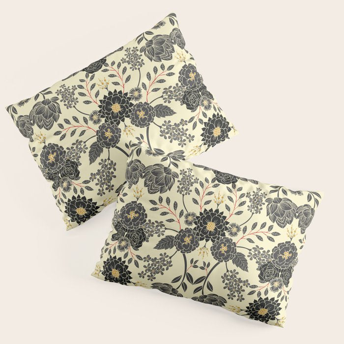 Gray, Black, Cream, Yellow & Red Sophisticated Floral Pattern Pillow Sham Gallery Image 1