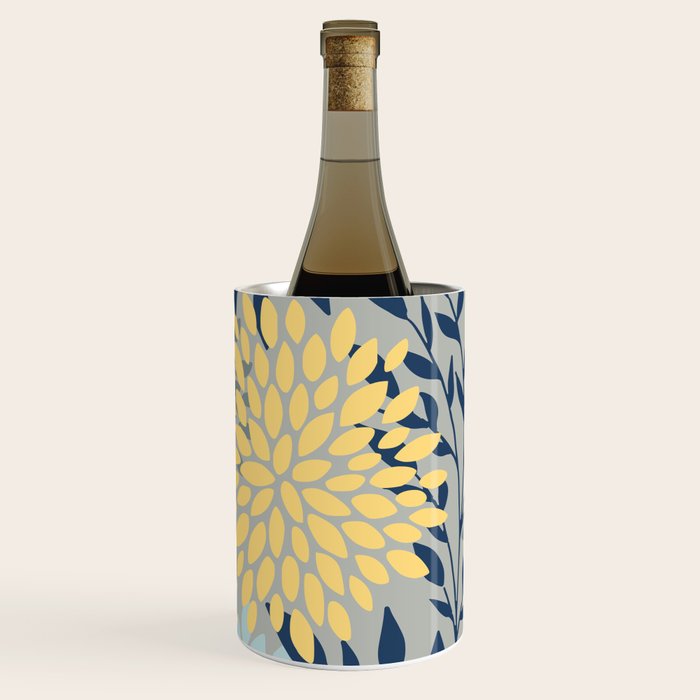 Festive, Floral Prints and Leaves, Yellow, Gray, Navy Blue, Teal Wine Chiller Gallery Image 1
