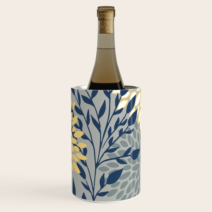 Festive, Floral Prints and Leaves, Yellow, Gray, Navy Blue, Teal Wine Chiller Gallery Image 3