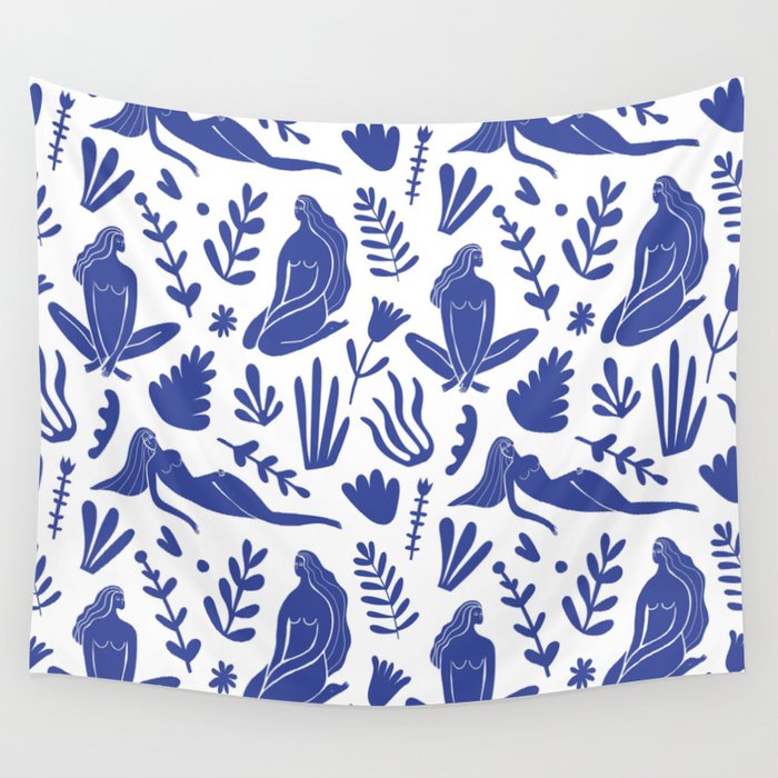 Henri Matisse Inspired Blue Nude Boho Female Figurative Pattern Wall Tapestry Gallery Image 1