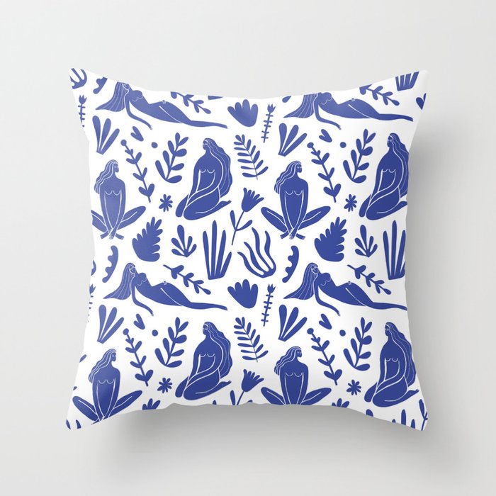 Henri Matisse Inspired Blue Nude Boho Female Figurative Pattern Throw Pillow Gallery Image 6