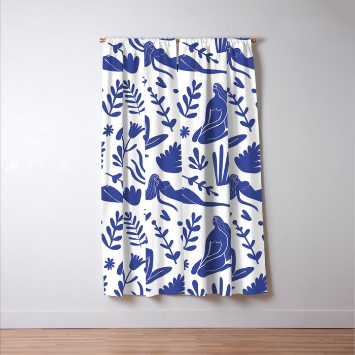 Henri Matisse Inspired Blue Nude Boho Female Figurative Pattern Window Curtain Gallery Image 3