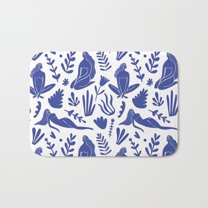 Henri Matisse Inspired Blue Nude Boho Female Figurative Pattern Bath Mat Gallery Image 1