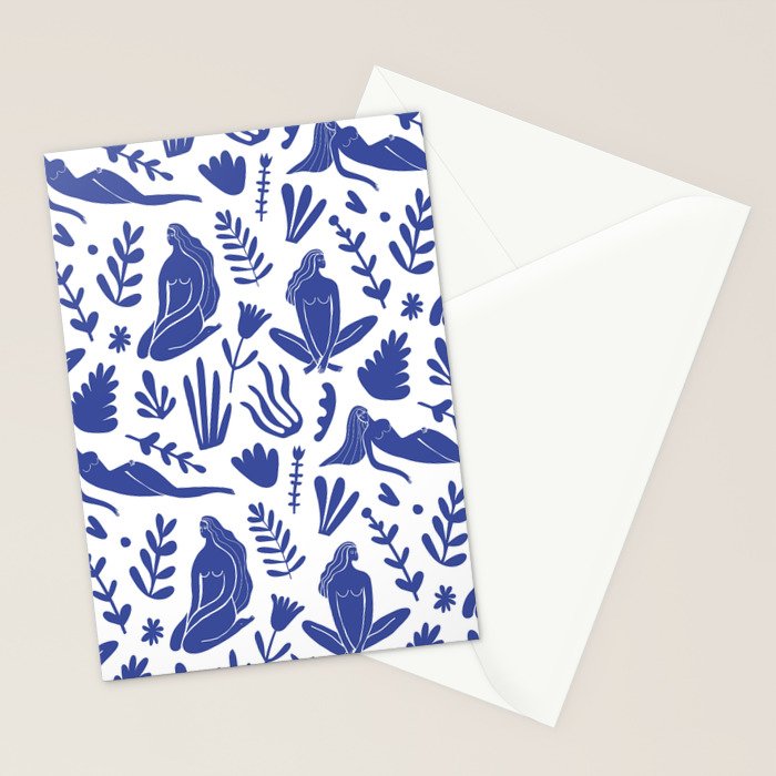 Henri Matisse Inspired Blue Nude Boho Female Figurative Pattern Stationery Card Gallery Image 2