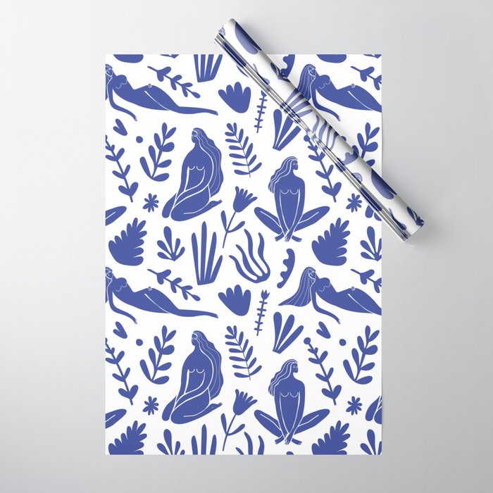 Henri Matisse Inspired Blue Nude Boho Female Figurative Pattern Wrapping Paper Gallery Image 1