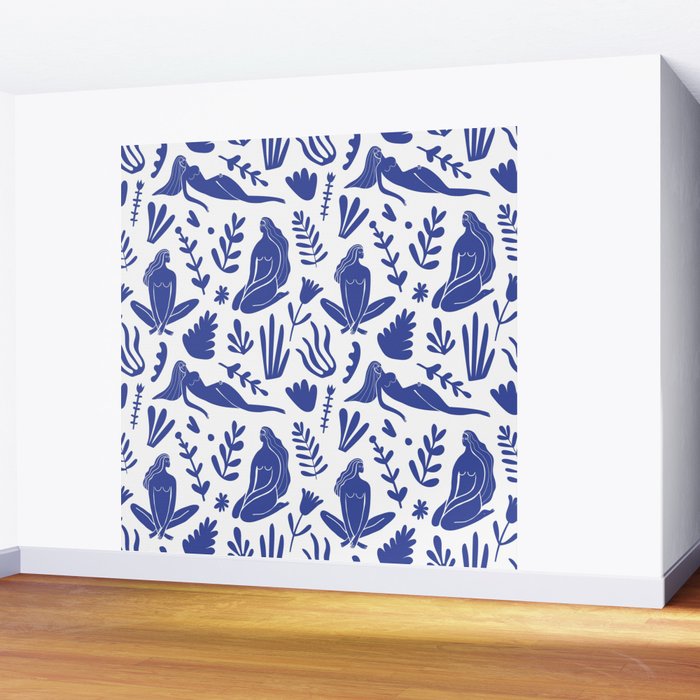 Henri Matisse Inspired Blue Nude Boho Female Figurative Pattern Wall Mural Gallery Image 2