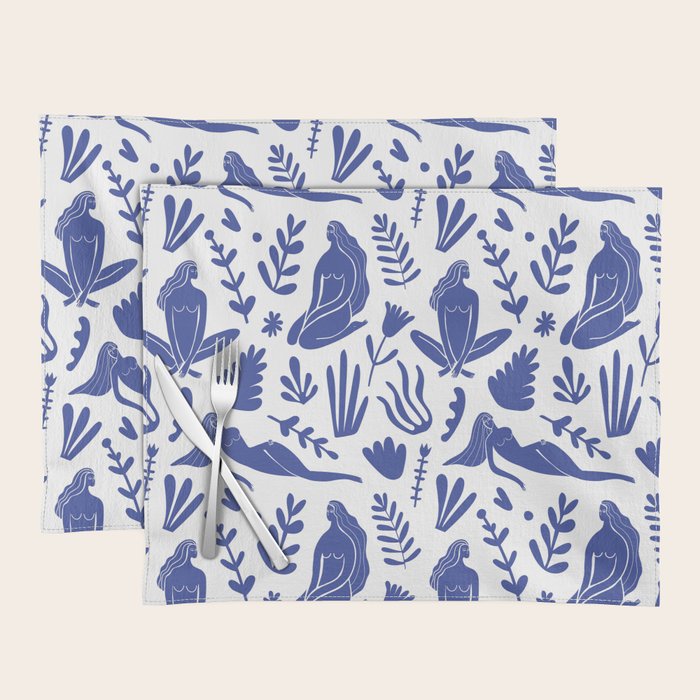 Henri Matisse Inspired Blue Nude Boho Female Figurative Pattern Placemat Gallery Image 1