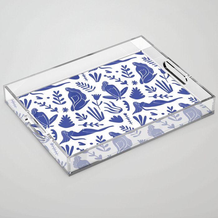 Henri Matisse Inspired Blue Nude Boho Female Figurative Pattern Acrylic Tray Gallery Image 1