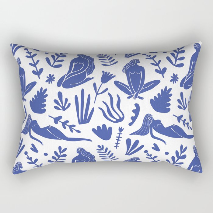 Henri Matisse Inspired Blue Nude Boho Female Figurative Pattern Rectangular Pillow Gallery Image 1