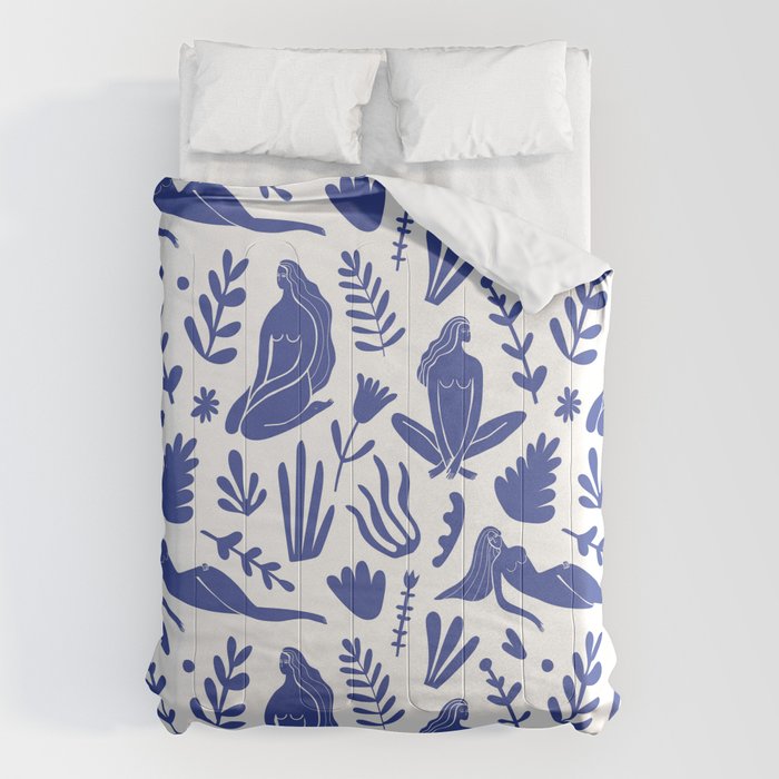 Henri Matisse Inspired Blue Nude Boho Female Figurative Pattern Comforter Gallery Image 6
