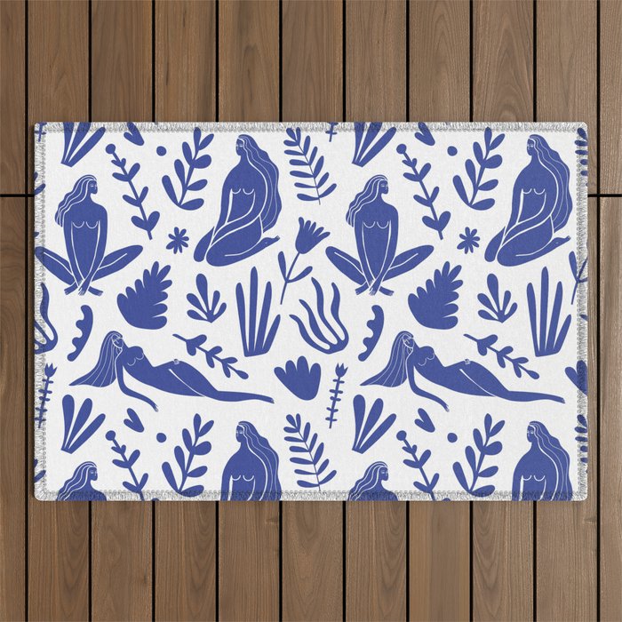 Henri Matisse Inspired Blue Nude Boho Female Figurative Pattern Outdoor Rug Gallery Image 1