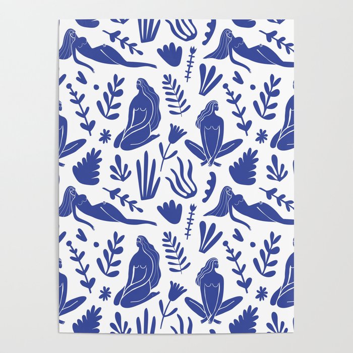 Henri Matisse Inspired Blue Nude Boho Female Figurative Pattern Poster Gallery Image 4