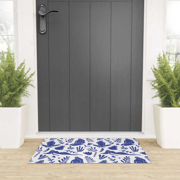 Henri Matisse Inspired Blue Nude Boho Female Figurative Pattern Welcome Mat Gallery Image 3