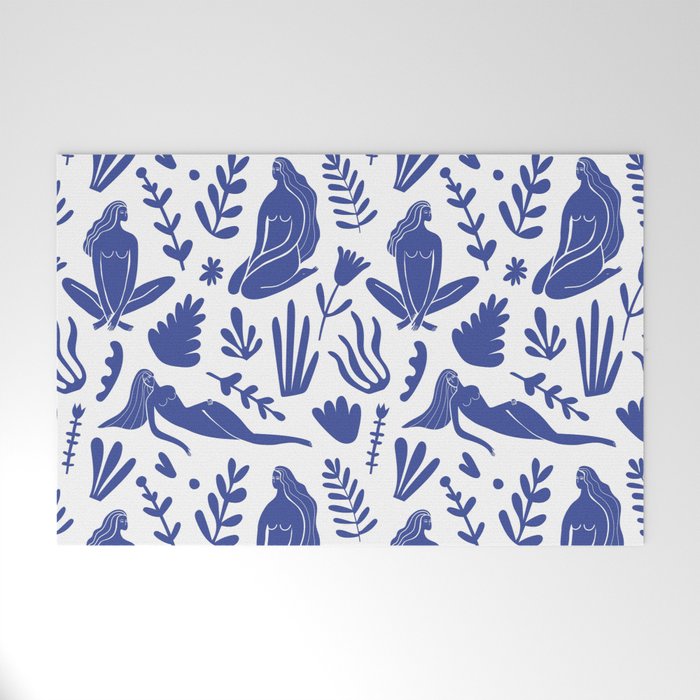 Henri Matisse Inspired Blue Nude Boho Female Figurative Pattern Welcome Mat Gallery Image 1