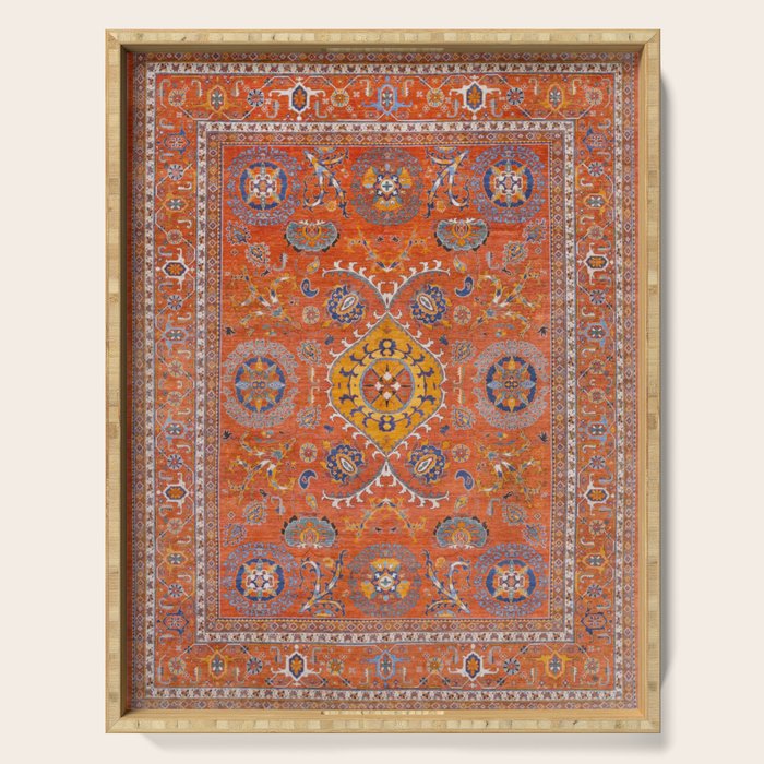 Orange Suns Suzani  Kazak Persian Rug Serving Tray Gallery Image 1