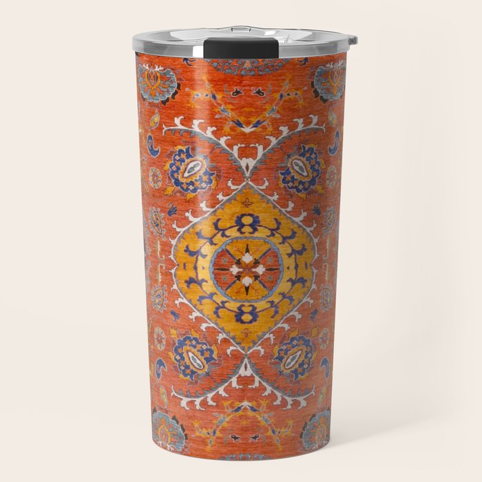 Orange Suns Suzani  Kazak Persian Rug Travel Mug Gallery Image 1
