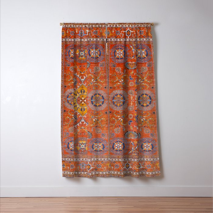 Orange Suns Suzani  Kazak Persian Rug Window Curtain Gallery Image 3