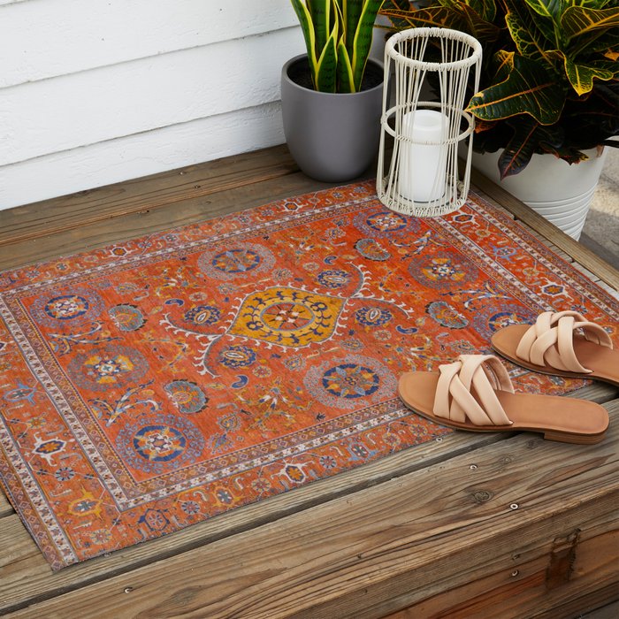 Orange Suns Suzani  Kazak Persian Rug Outdoor Rug Gallery Image 2