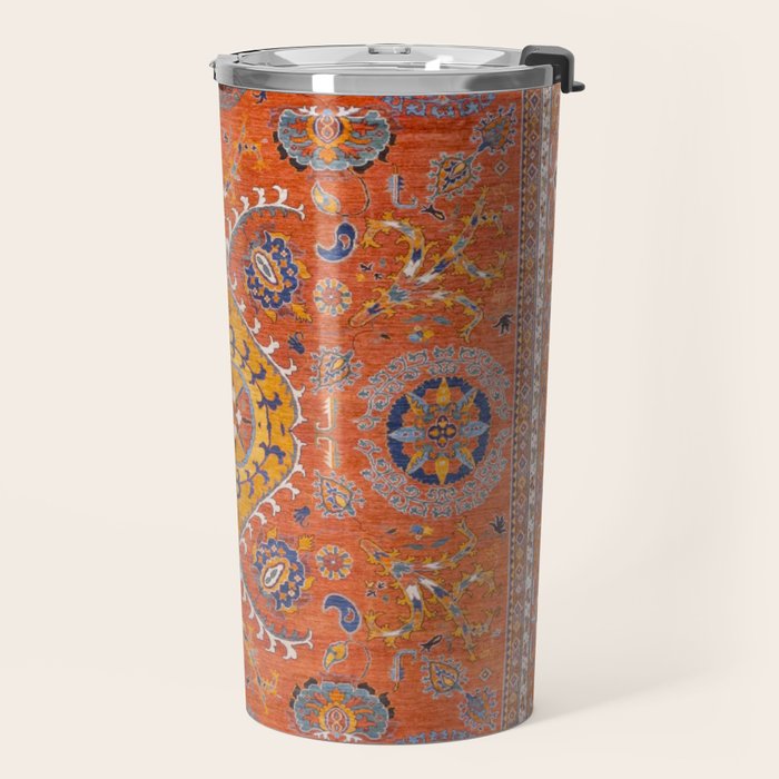 Orange Suns Suzani  Kazak Persian Rug Travel Mug Gallery Image 2
