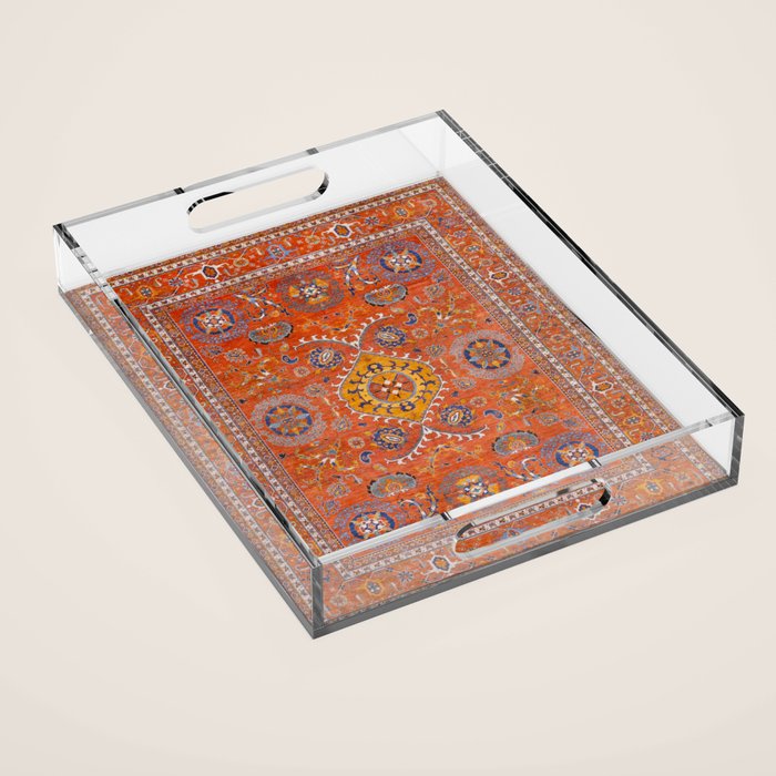 Orange Suns Suzani  Kazak Persian Rug Acrylic Tray Gallery Image 1