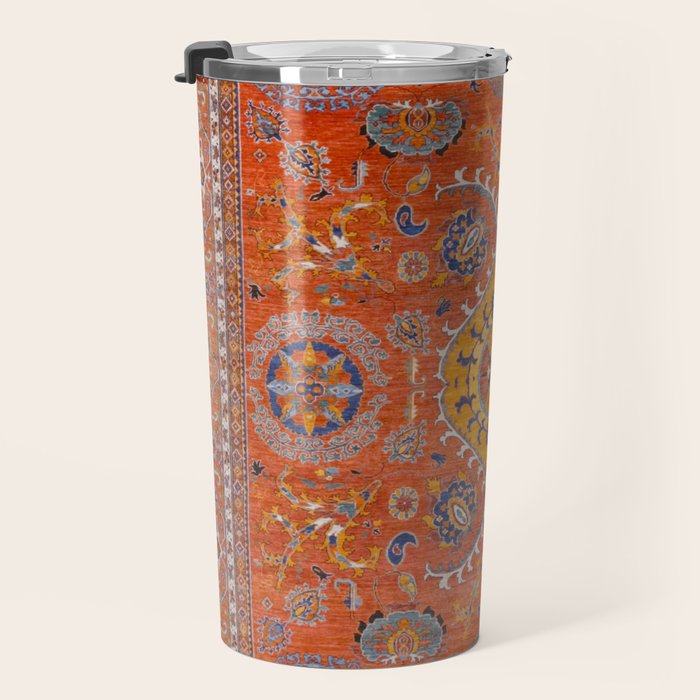 Orange Suns Suzani  Kazak Persian Rug Travel Mug Gallery Image 3