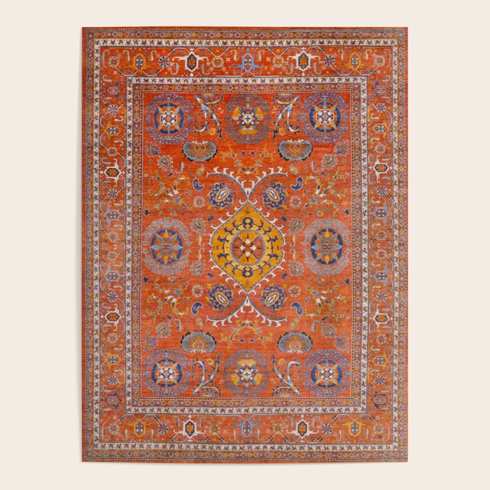 Orange Suns Suzani  Kazak Persian Rug Poster Gallery Image 1