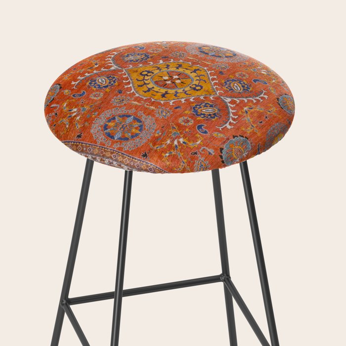 Orange Suns Suzani  Kazak Persian Rug Stool Gallery Image 2