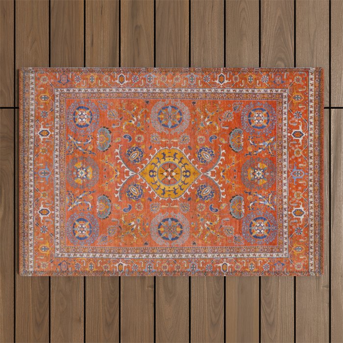 Orange Suns Suzani  Kazak Persian Rug Outdoor Rug Gallery Image 1