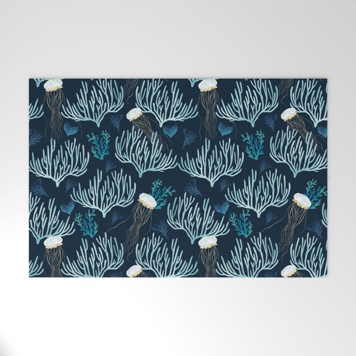 Jellyfish and Coral-Navy Welcome Mat Gallery Image 1