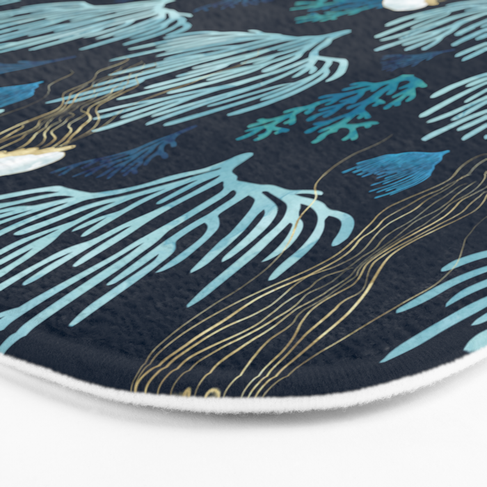Jellyfish and Coral-Navy Bath Mat Gallery Image 3