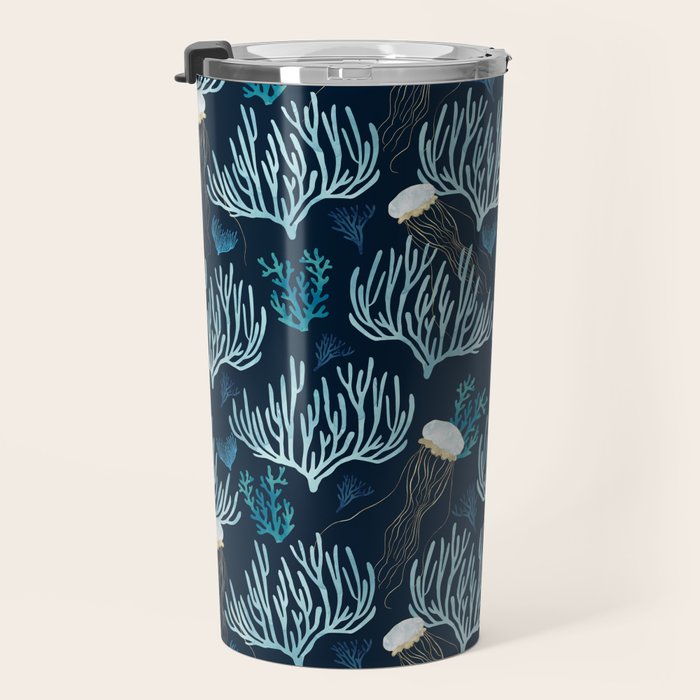 Jellyfish and Coral-Navy Travel Mug Gallery Image 3