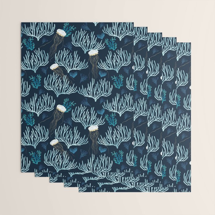 Jellyfish and Coral-Navy Wrapping Paper Gallery Image 3