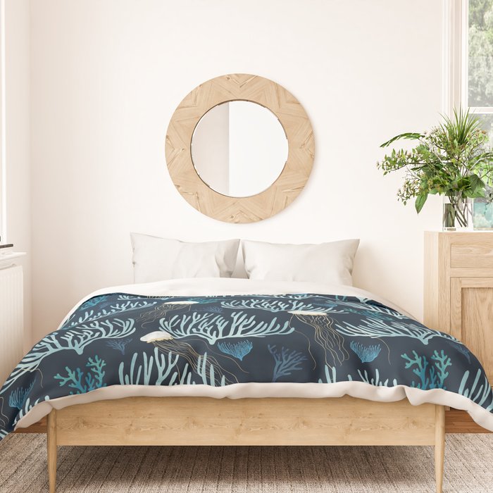 Jellyfish and Coral-Navy Duvet Cover Gallery Image 3