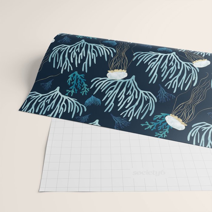Jellyfish and Coral-Navy Wrapping Paper Gallery Image 2