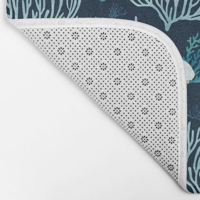 Jellyfish and Coral-Navy Bath Mat Gallery Image 2