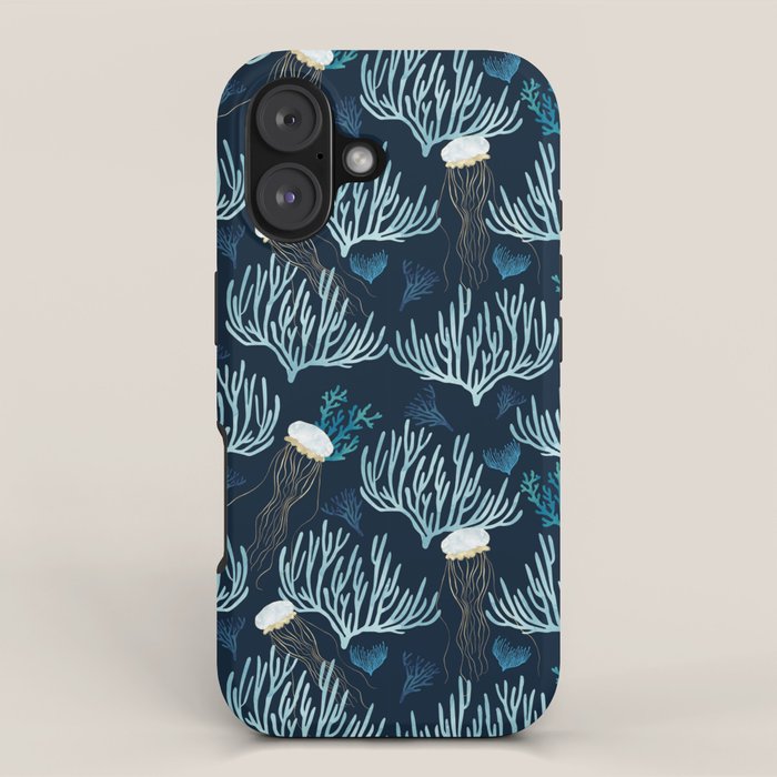 Jellyfish and Coral-Navy iPhone Case Gallery Image 1