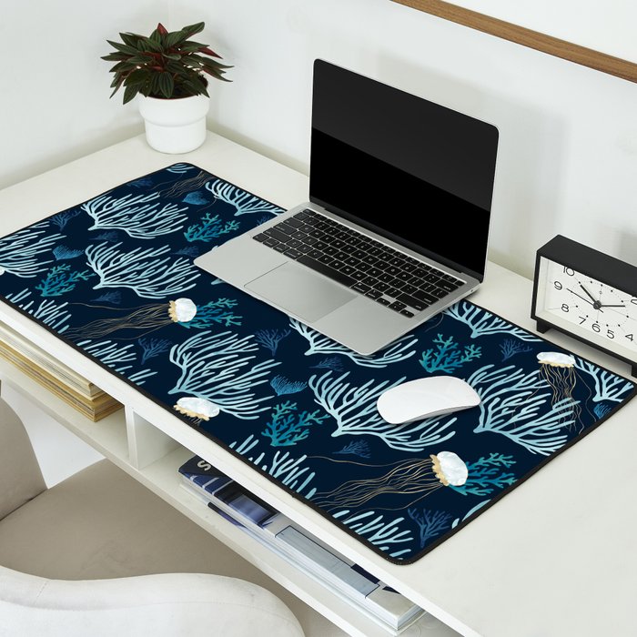 Jellyfish and Coral-Navy Desk Mat Gallery Image 2