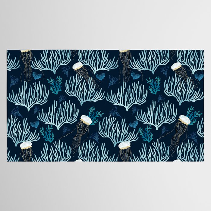 Jellyfish and Coral-Navy Tablecloth Gallery Image 2
