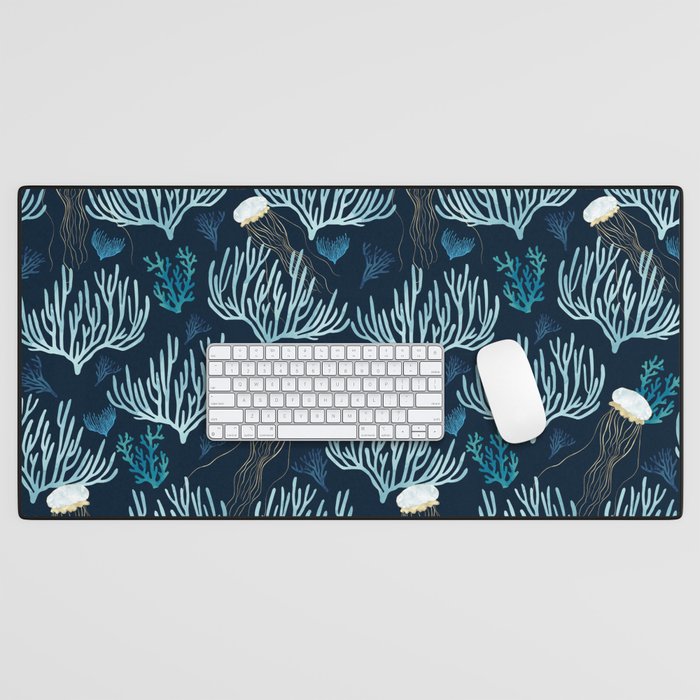 Jellyfish and Coral-Navy Desk Mat Gallery Image 1