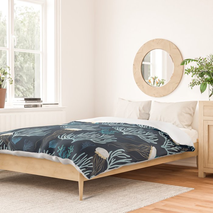 Jellyfish and Coral-Navy Duvet Cover Gallery Image 2